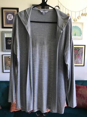 LIVERPOOL size S Heather Gray Open Front Viscose Jersey Hooded Cardigan Top